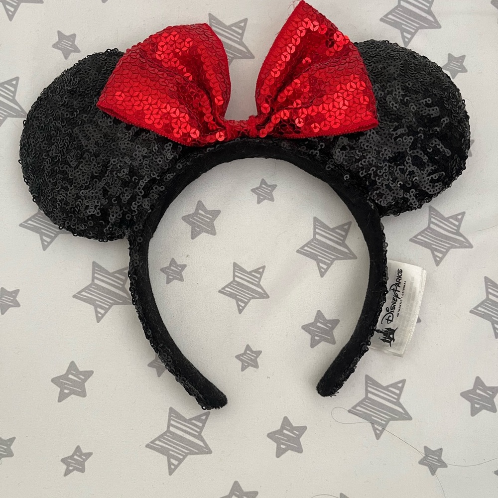Sequin Black Ears with Red Bow Headband